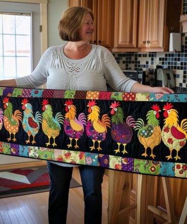 Regal Roosters Quilted Table Runner