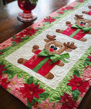Reindeer Gift Quilted Table Runner