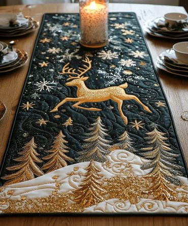 Reindeer Night Quilted Table Runner