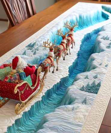 Reindeer Sleigh Ride Quilted Table Runner