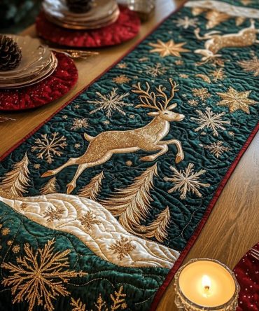Reindeer Sparkle Quilted Table Runner