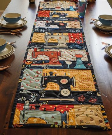 Retro Sewing Themed Quilted Table Runner