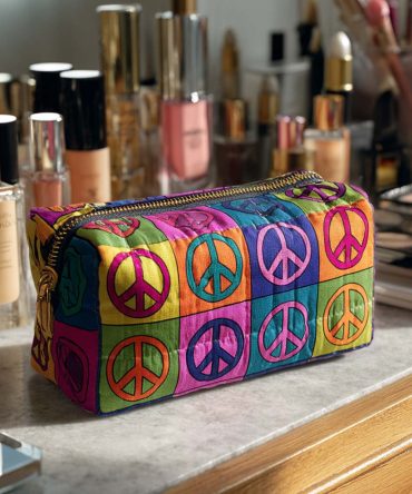 Retro Pop Peace Quilted Makeup Bag
