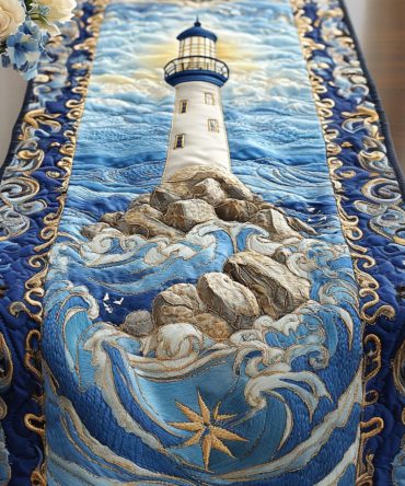 Rocky Shore Lighthouse Quilted Table Runner