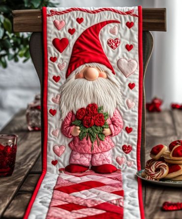 Romantic Gnome Quilted Table Runner