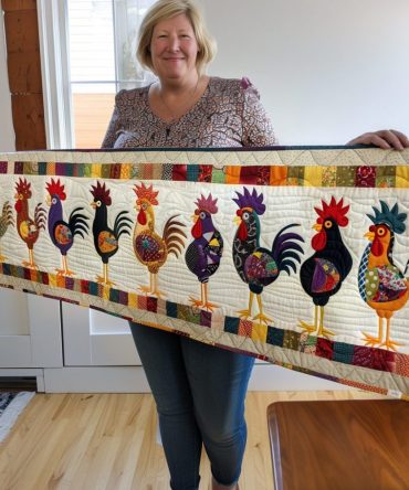 Rooster Parade Quilted Table Runner