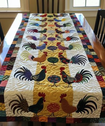 Rooster Patchwork Quilted Table Runner