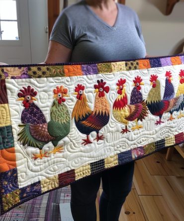 Rooster Rally Quilted Table Runner