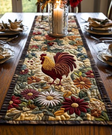 Rooster Bloom Quilted Table Runner
