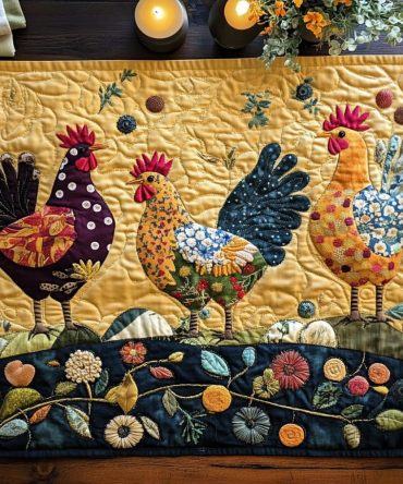 Rooster Charm Quilted Table Runner