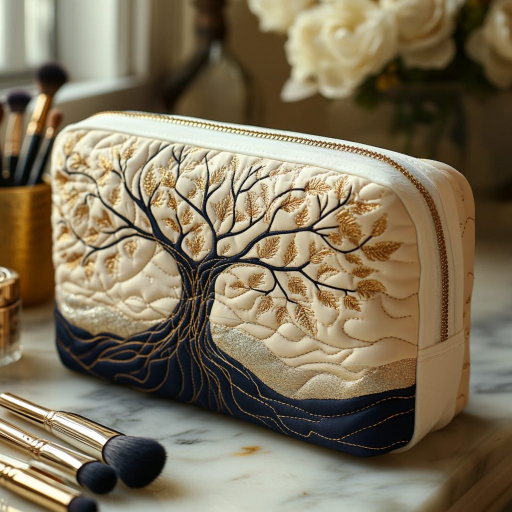 Rooted Harmony Quilted Makeup Bag