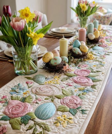 Rosey Easter Quilted Table Runner