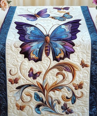 Royal Blue Wings Quilted Table Runner