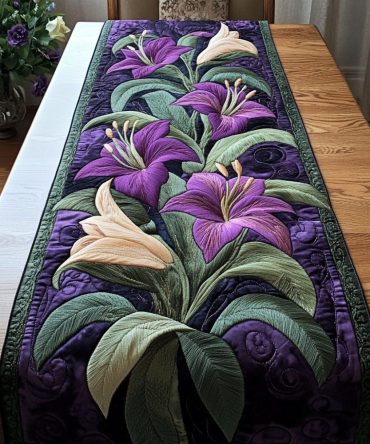 Royal Lily Blossom Quilted Table Runner