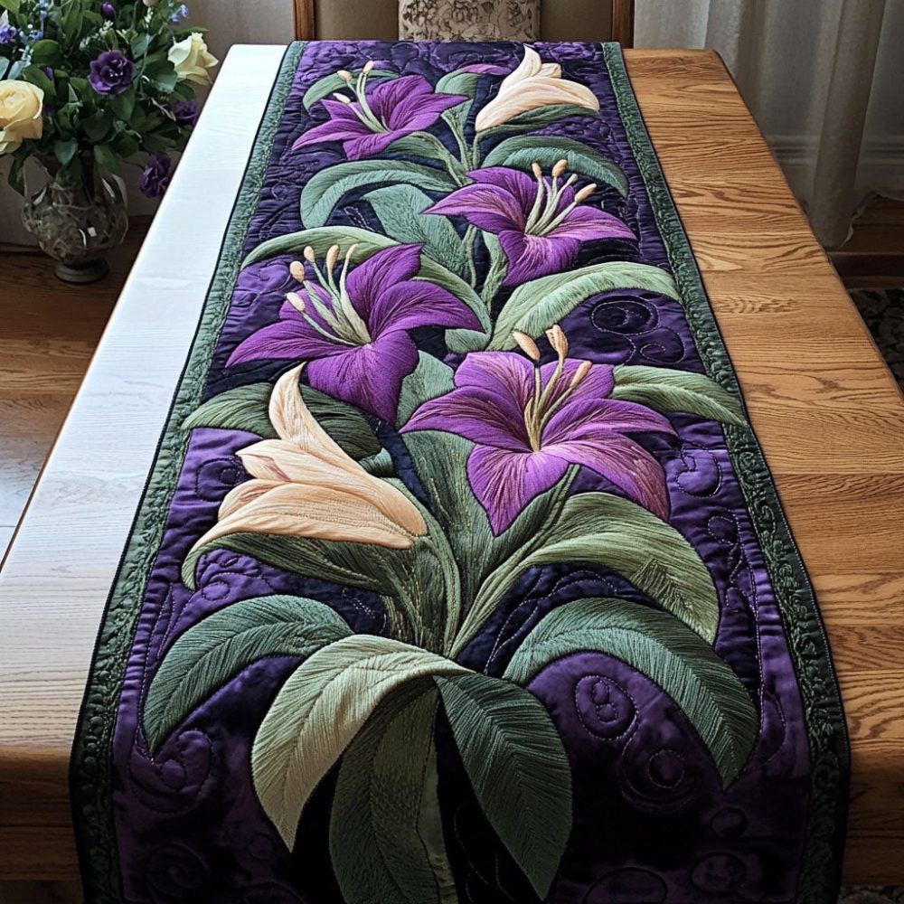 Royal Lily Blossom Quilted Table Runner