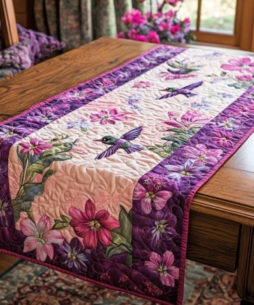 Ruby Hummingbird Radiance Quilted Table Runner