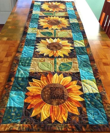 Rustic Sunflower Flow Quilted Table Runner