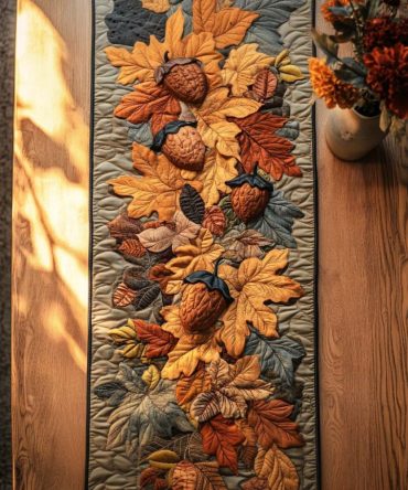 Rustic Autumn Meadow Quilted Table Runner