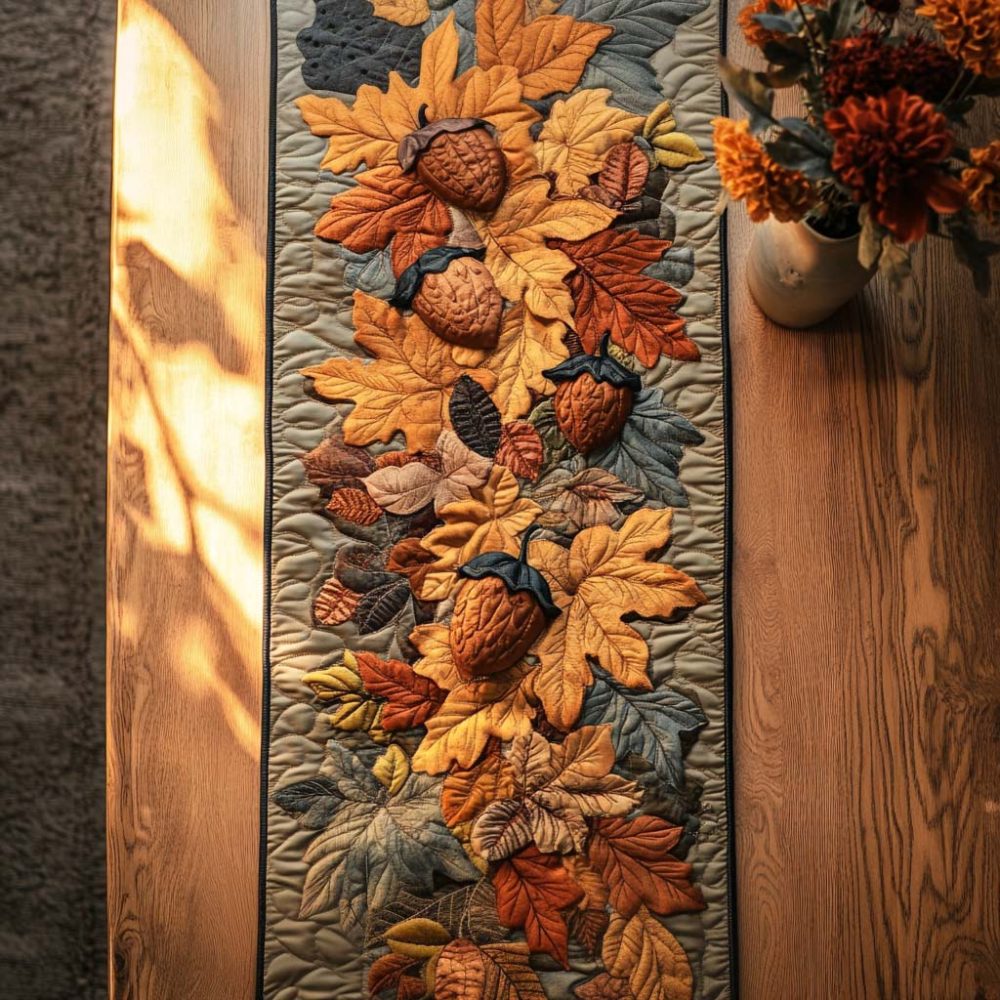 Rustic Autumn Meadow Quilted Table Runner
