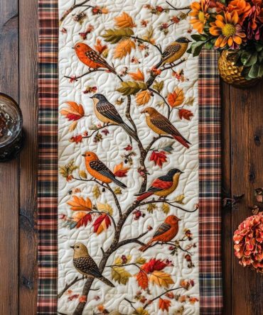 Rustic Bird Glow Quilted Table Runner