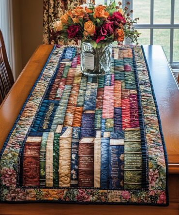 Rustic Bookshelf Quilted Table Runner