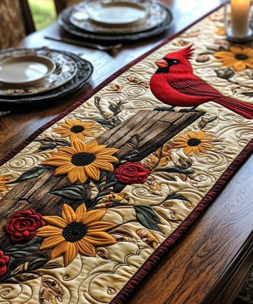 Rustic Cardinal Quilted Table Runner