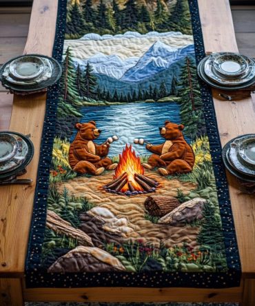 Rustic Escape Bear Quilted Table Runner