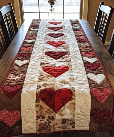 Rustic Heart Quilted Table Runner