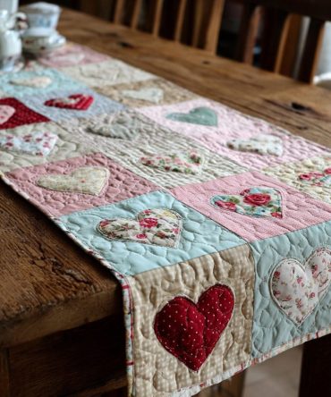 Rustic Heart Trail Quilted Table Runner