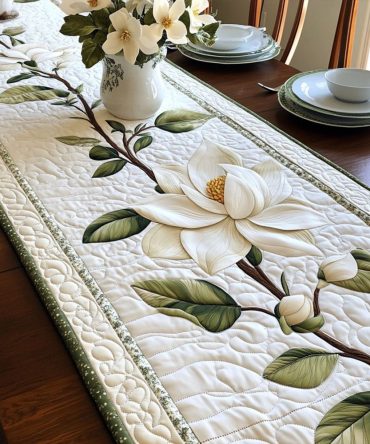 Rustic Magnolia Bloom Quilted Table Runner