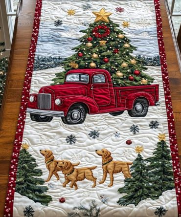 Rustic Red Truck Cheer Quilted Table Runner