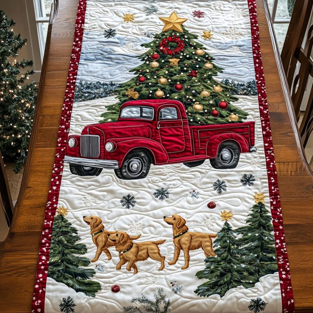 Rustic Red Truck Cheer Quilted Table Runner
