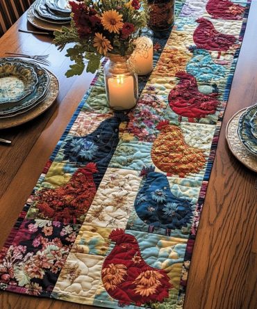 Rustic Roosters Quilted Table Runner