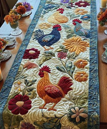 Rustic Roosters Quilted Table Runner