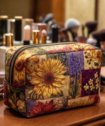 Rustic Sunflower Quilted Makeup Bag