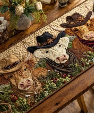Rustic Trail Cow Quilted Table Runner