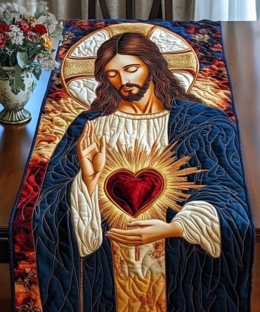 Sacred Heart Light Quilted Table Runner