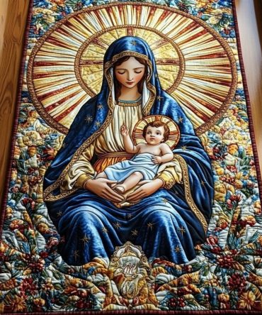 Sacred Radiance Of Mary Quilted Table Runner