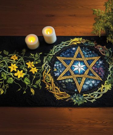 Sacred Spiral Cosmos Quilted Table Runner
