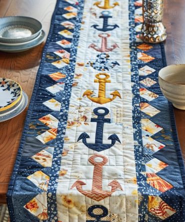 Sailor'S Delight Anchors Quilted Table Runner