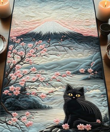 Sakura Sky Cat Quilted Table Runner