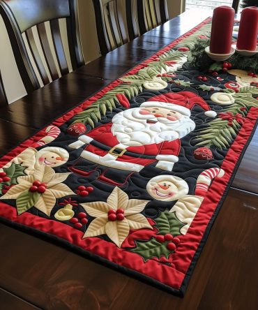 Santa Cheerful Quilted Table Runner