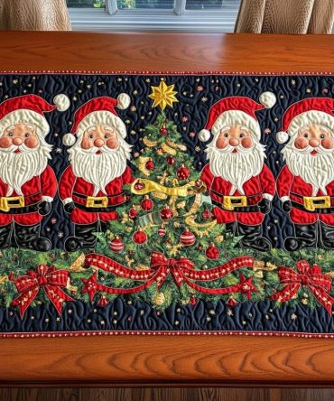 Santa Merry Tree Trail Quilted Table Runner