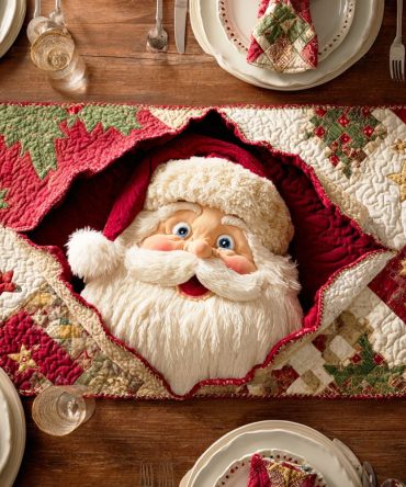 Santa Peek Fun Quilted Table Runner