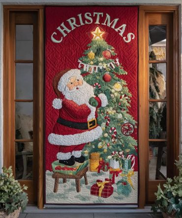 Santa Tree Quilted Door Cover