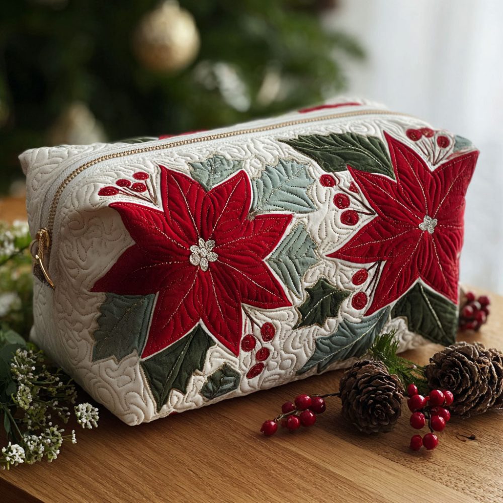 Scarlet Bloom Quilted Makeup Bag