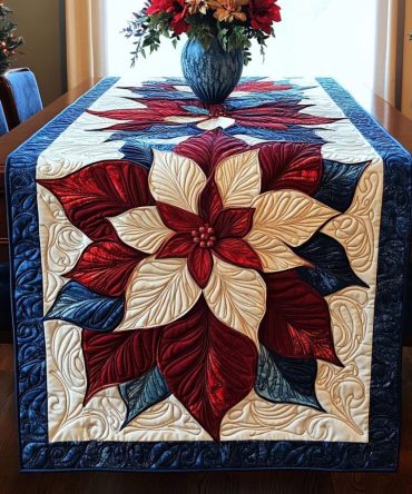 Scarlet Bloom Quilted Table Runner