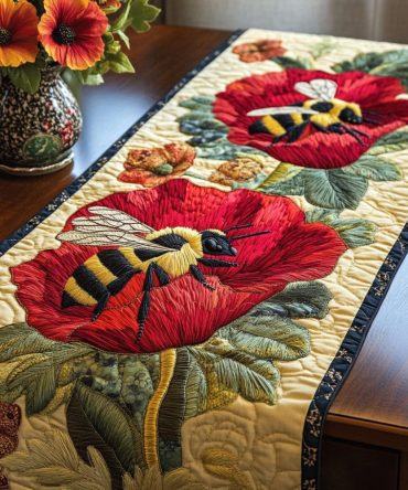 Scarlet Bloom Quilted Table Runner