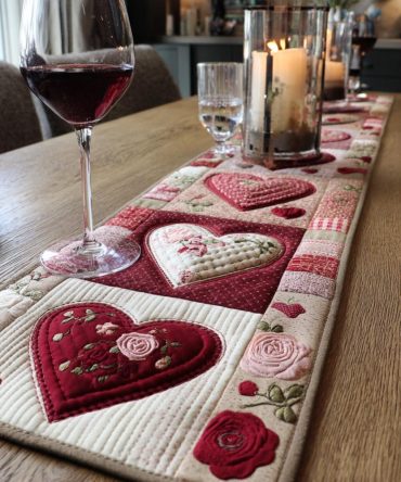 Scarlet Hearts Quilted Table Runner