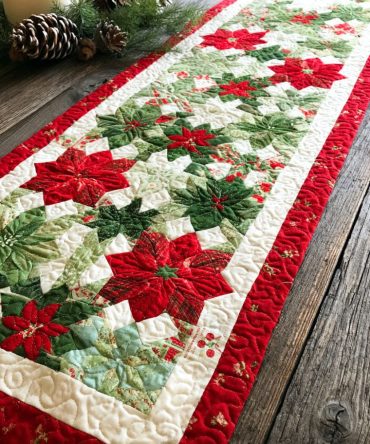 Scarlet Poinsettia Charm Quilted Table Runner